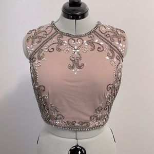 Blush Pink Beaded Crop Top with Key Hole Back